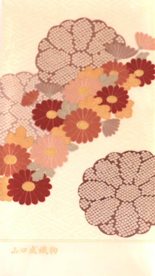 【西陣織】お仕立て付き　袋帯　纐纈繡菊花文　ローズ